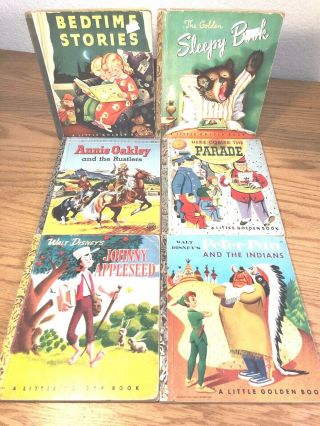 6 Vintage Little Golden Books 5 “a” Editions: Peter Pan & The Indians,  Sleepy