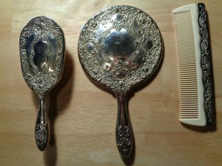 Vintage Hair Brush,  Comb And Mirror Set