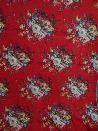 Vintage Retro Cabbage Roses Cotton Fabric - Red Blue Cream Green Pink