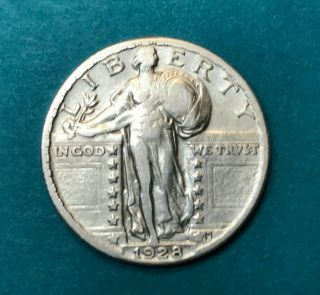 1928 - P Standing Liberty Quarter Vintage 24.  3mm Us Slq 25 Cents Silver Coin