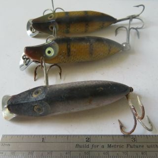 Fishing Lure 3 Vintage 3 " Heddon River Runt Spook Floater Silver & 2 Perch