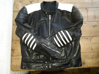 Unisex Leather Vintage Motorcycle Biker Jacket Black & White 