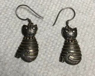 Vintage Bali Sterling Silver Kitty Cat Dangle Earrings