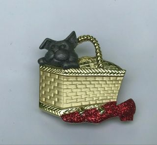 Vintage Wizard Of Oz Toto Pin - Danecraft Brooch - Ruby Slippers And Basket Pin