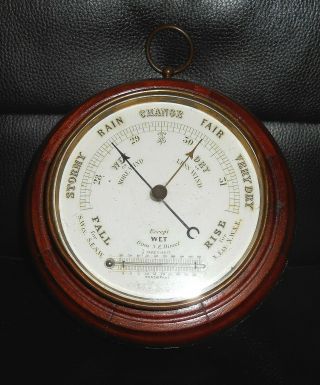 Vintage Brass Barometer In Wooden Case