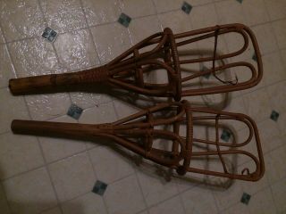 Vintage Wicker Rattan Ball Toss Catch Game Paddles