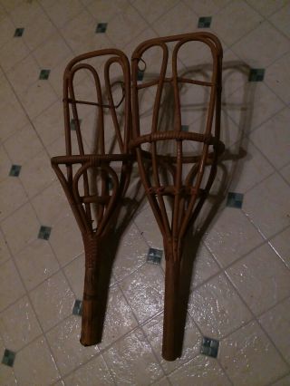 Vintage Wicker Rattan Ball Toss Catch Game Paddles 4