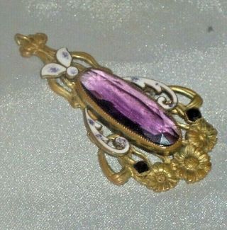 Antique Art Nouveau Purple Amethyst Glass Enamel Pendant Ornate Pretty