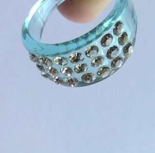 Vintage Blue Translucent Lucite Ring W/ Jewels Size 5.  5