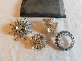 Vintage Set of 4 Rhinestone Pins Brooches 1 Signed Gerrys 2