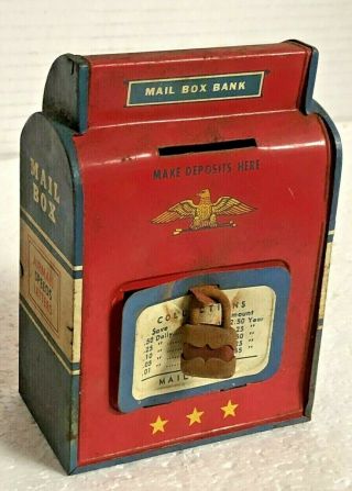 Vintage Ohio Art 1960s Tin Litho Mail Box Bank 5 3/4 " Postal Toy Bank Usps