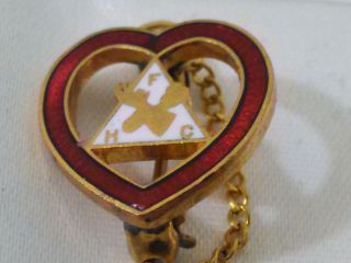 Vintage Gold Fill Women Moose Wotm Enamel Heart Chain Pin Ships