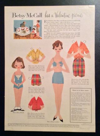 Vintage Betsy Mccall Mag.  Paper Dolls,  Betsy Mccall Has A Picnic,  Feb.  1958