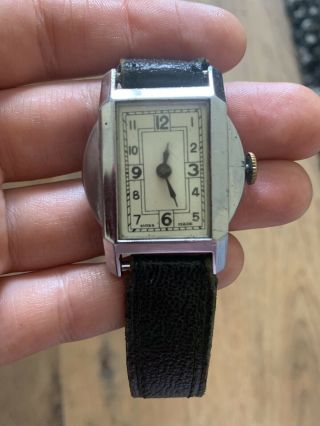 Rare Antique Vintage Swiss Made Ladies Watch Leather Strap Mechanical Art Deco