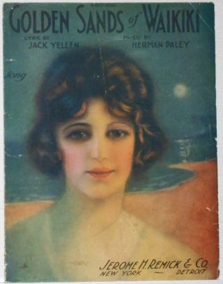 Vintage Hawaiian Sheet Music " Golden Sands Of Waikiki " Yellen And Paley 1921