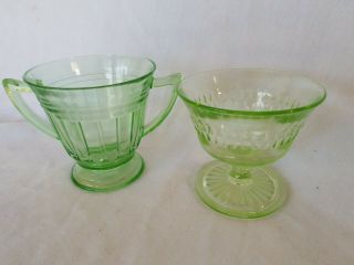 Vintage Vaseline Glass,  One Sugar Bowl And One Custard Cup