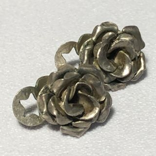 Vintage Estate Silver Metal Rose Earrings Clip - On