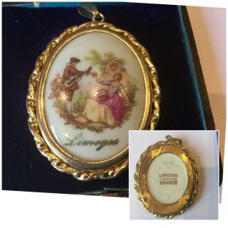 Vintage Jewellery Stunning French Limoges Porcelain Hand Painted Pendant