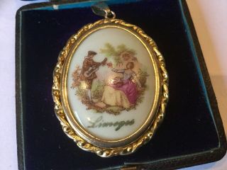 Vintage Jewellery Stunning French LIMOGES Porcelain Hand Painted Pendant 3