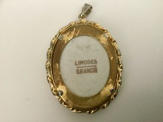 Vintage Jewellery Stunning French LIMOGES Porcelain Hand Painted Pendant 4