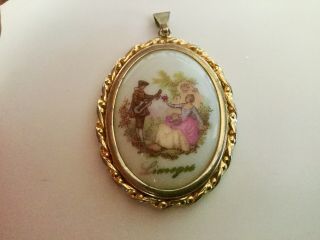 Vintage Jewellery Stunning French LIMOGES Porcelain Hand Painted Pendant 5