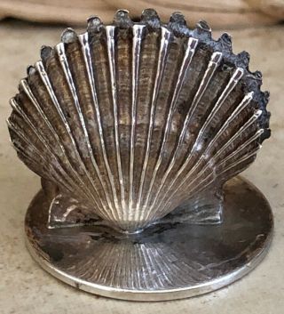 Leonore Doskow Silver Shell Place Card Menu Holder Buisness Card Vtg.  Seashell