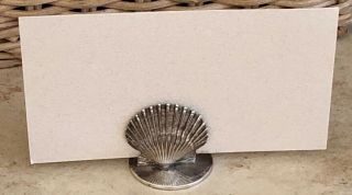 LEONORE DOSKOW SILVER SHELL PLACE CARD MENU HOLDER BUISNESS CARD VTG.  SEASHELL 5