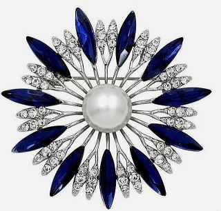 Sapphire Star Sunflower Rhinestone Brooch Necklace Pendant Retro Vintage Design