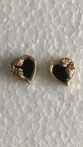 Vintage 10k Gold Black Onyx Black Hills Style Earrings Hearts Flowers C.  Co.