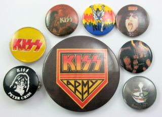 Kiss Badges 8 X Vintage Kiss Pin Badges Metal