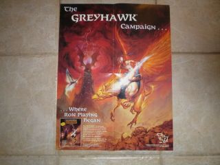 Vintage Advanced D&d Tsr 1988 Foldout Poster The Greyhawk Campaign.  19.  5 X 15 "