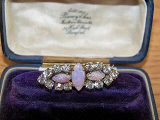 Vintage Czech Jewellery Fire Opal Dragons Breath & Rhinestone Bar Brooch Pin