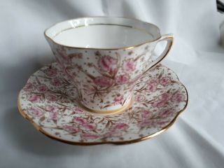 Vtg Rosina Bone China England Tea Cup Saucer Pink & Gold Floral