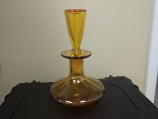 Vintage Hand Blown Yellow / Amber Glass Decanter,  10 " Tall