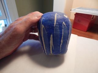 Vtg 30s 40s Small 41/4 Inch Ozark Roadside Blue White Clay Pot Pottery Vase Jar