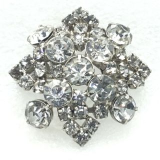 Vintage Cluster Flower Brooch Pin Clear Glass Rhinestone Costume Jewelry