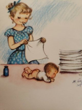 Vtg Rust Craft Greeting Card Marjorie Cooper BABY Mother W/Diaper pen,  HANDI - NOTE 2