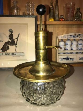 Vintage Fancy Brass And Diamond Glass Soap Dispenser Pump Table Top