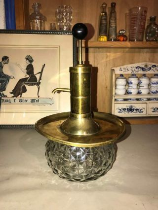 Vintage Fancy Brass And Diamond Glass Soap Dispenser Pump Table Top 2