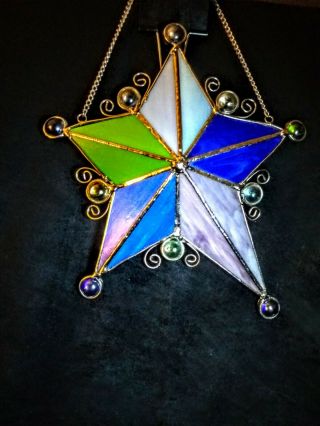 Vintage Stained Glass Multi Color Star Sun Catcher Hanging Decoration
