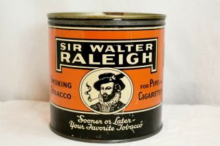 Vintage Sir Walter Raleigh Smoking Tobacco Knob Top Canister Tin