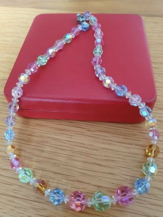 Vintage Art Deco Faceted Glass Multi Coloured Bead Necklace 18inch