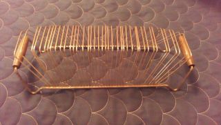 Vtg 70 Slot 45 Rpm Record Holder Rack Stand Gold Tone Metal Wire Wood