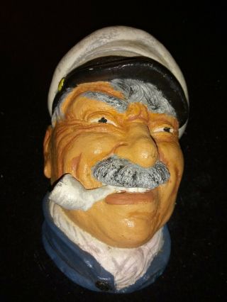 Vintage Chalkware Sea Ship Captain Head With Pipe Fisherman Carnival Prize