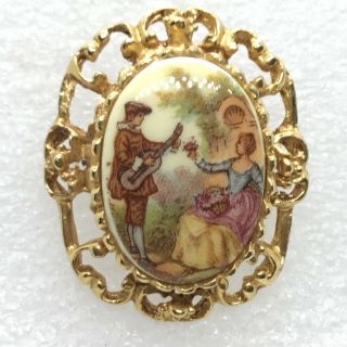 Vintage Serenade Cameo Brooch Pin Gold Tone Costume Jewelry