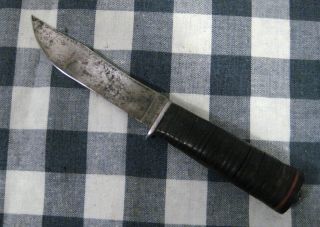 Vintage Valacut Fixed Blade Skinning No Sheath Old Stacked Leather Handle Knife