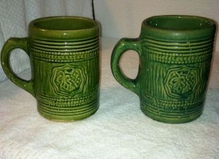 (2) Vintage McCoy Pottery 1920 ' s Green Grape Mug Tankard Stoneware Stein 2
