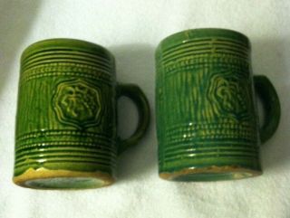 (2) Vintage McCoy Pottery 1920 ' s Green Grape Mug Tankard Stoneware Stein 6