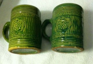 (2) Vintage McCoy Pottery 1920 ' s Green Grape Mug Tankard Stoneware Stein 7