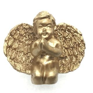Vintage 3d Figural Praying Cherub Angel Brooch Pin Kneeling Handcrafted Jewelry